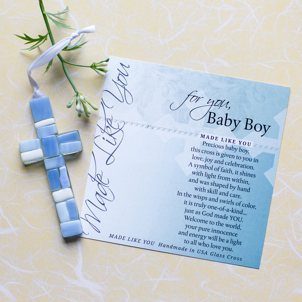 Beautiful Baby Blue and 2024 Ivory Mosaic Cross - Blessed