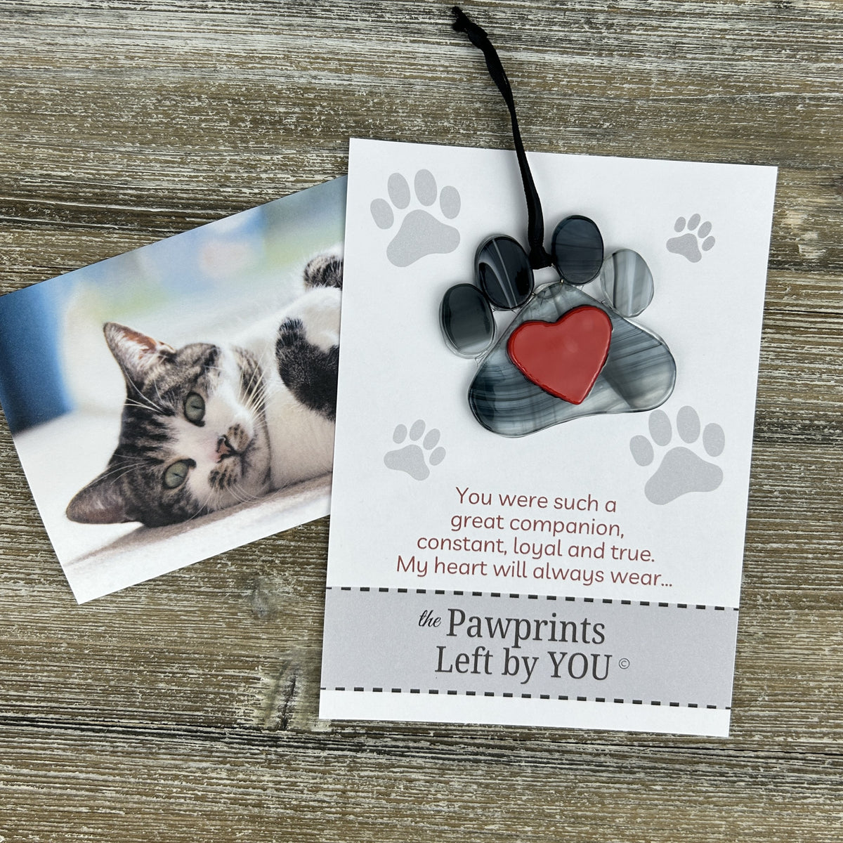 &quot;The Pawprints Left by You&quot; verse with a glass pawprint ornament.