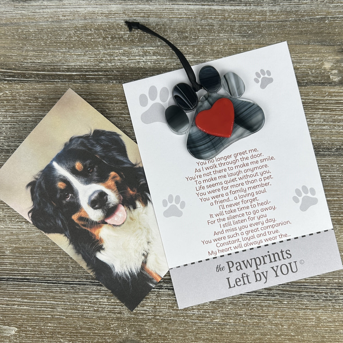 Pet sympathy poem and ornament for a bereaved dog.