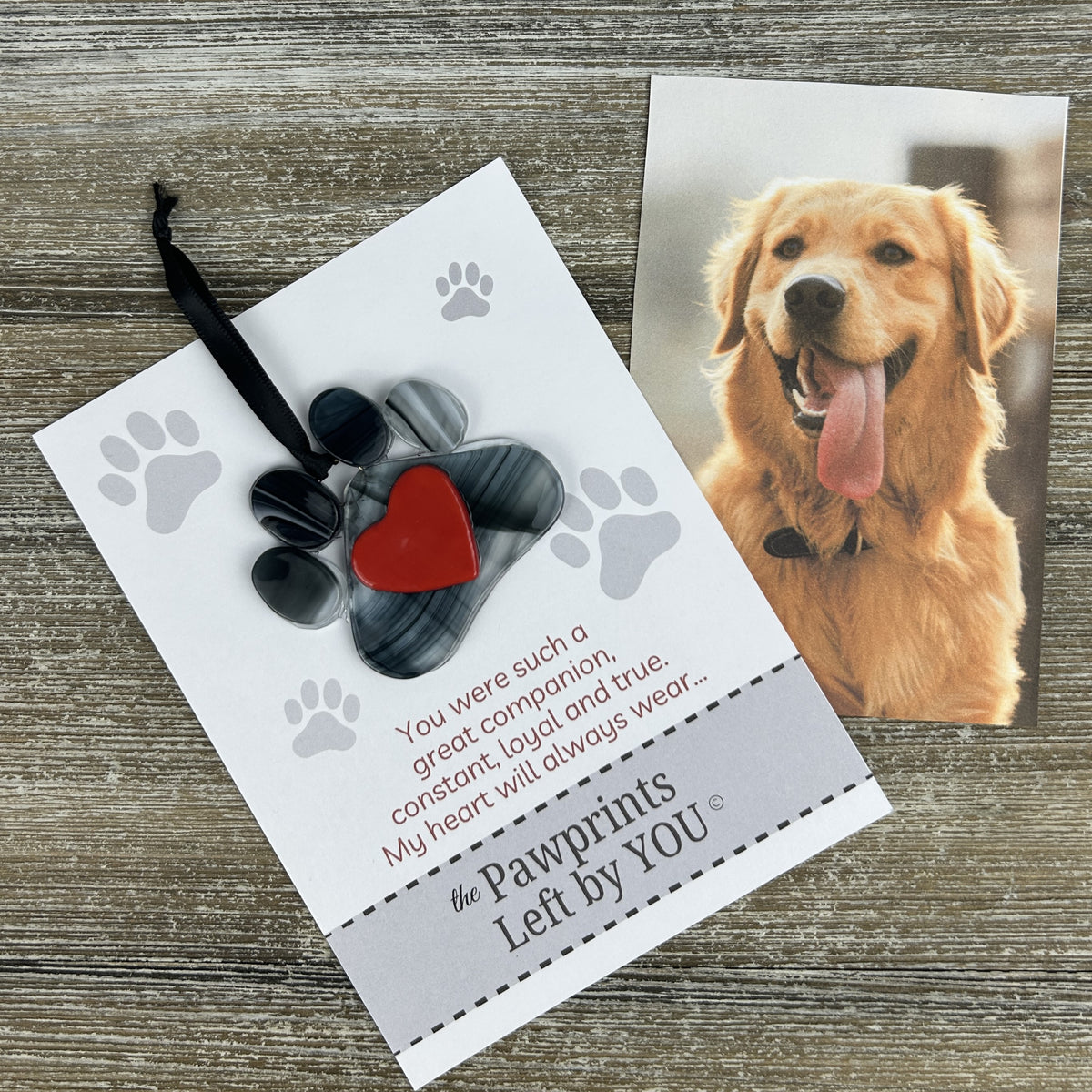 Pet sympathy poem and ornament for a bereaved dog.