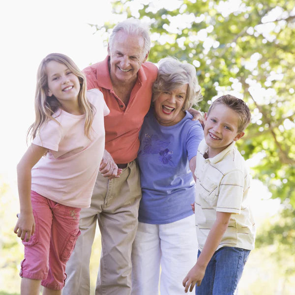 Happy grandparents with their grandchildren - Click to shop our Grandparents Day Gifts