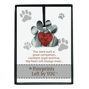 5 of 5:Pawprints Left By You verse and ornament packaged in a black box with clear lid.