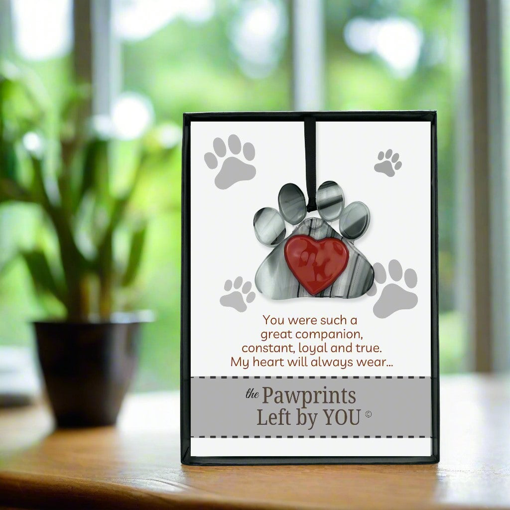 &quot;The Pawprints Left by You&quot; verse with a glass pawprint ornament.