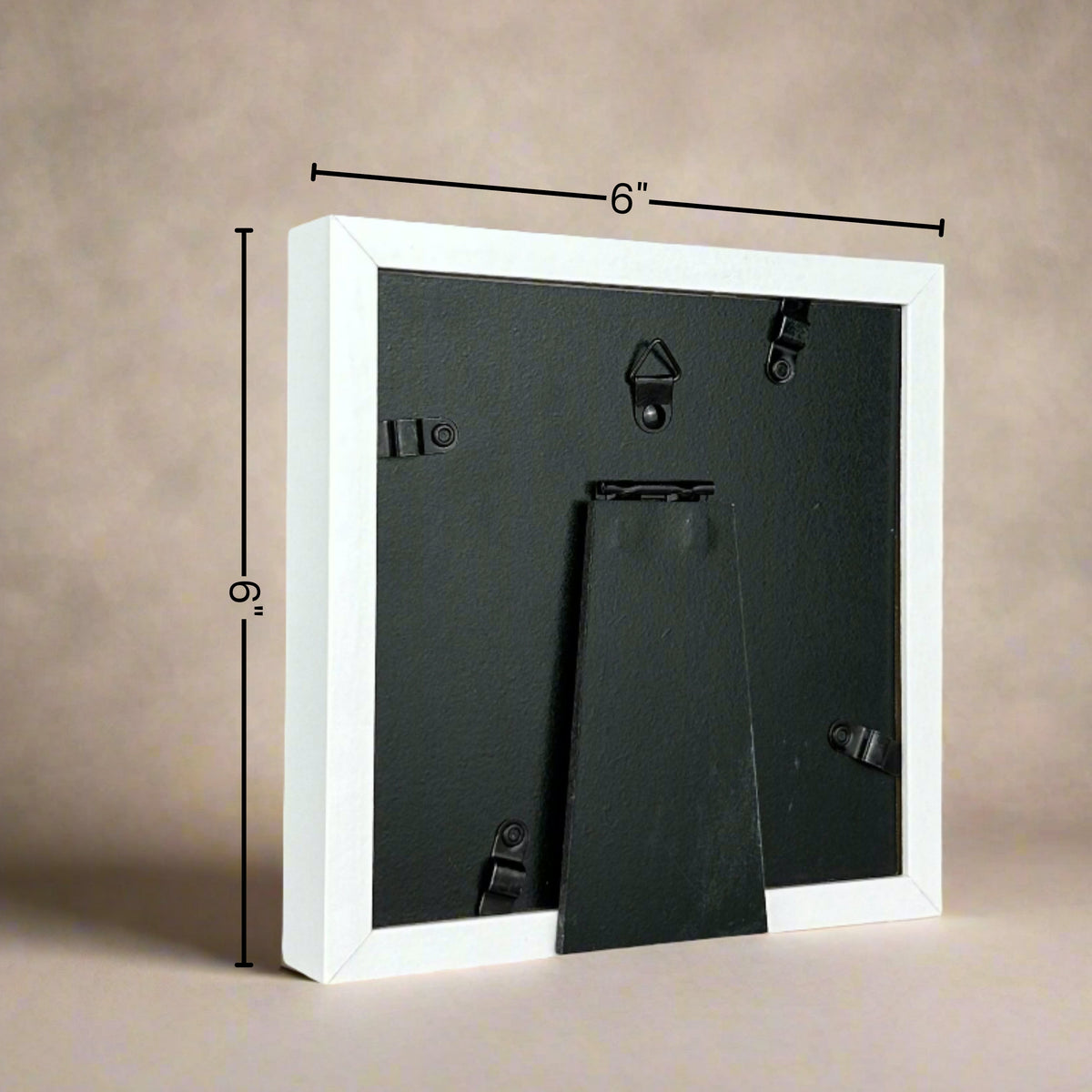 Back view of frame showing the outer dimensions (6&quot;x6&quot;) of frame.