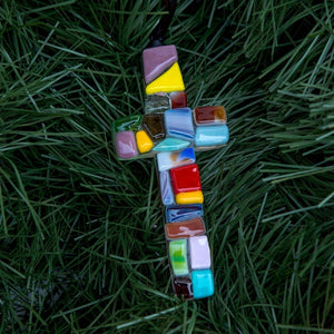 3 of 3:Multi-colored glass mosaic cross.